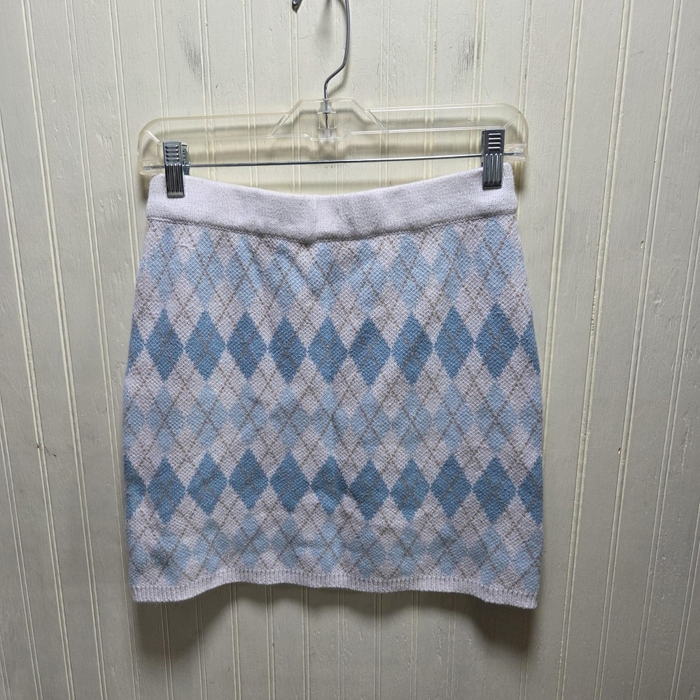 Bailey Rose Skirt Womens Large Blue Argyle Knit‎ Mini Stretch Pull On Casual